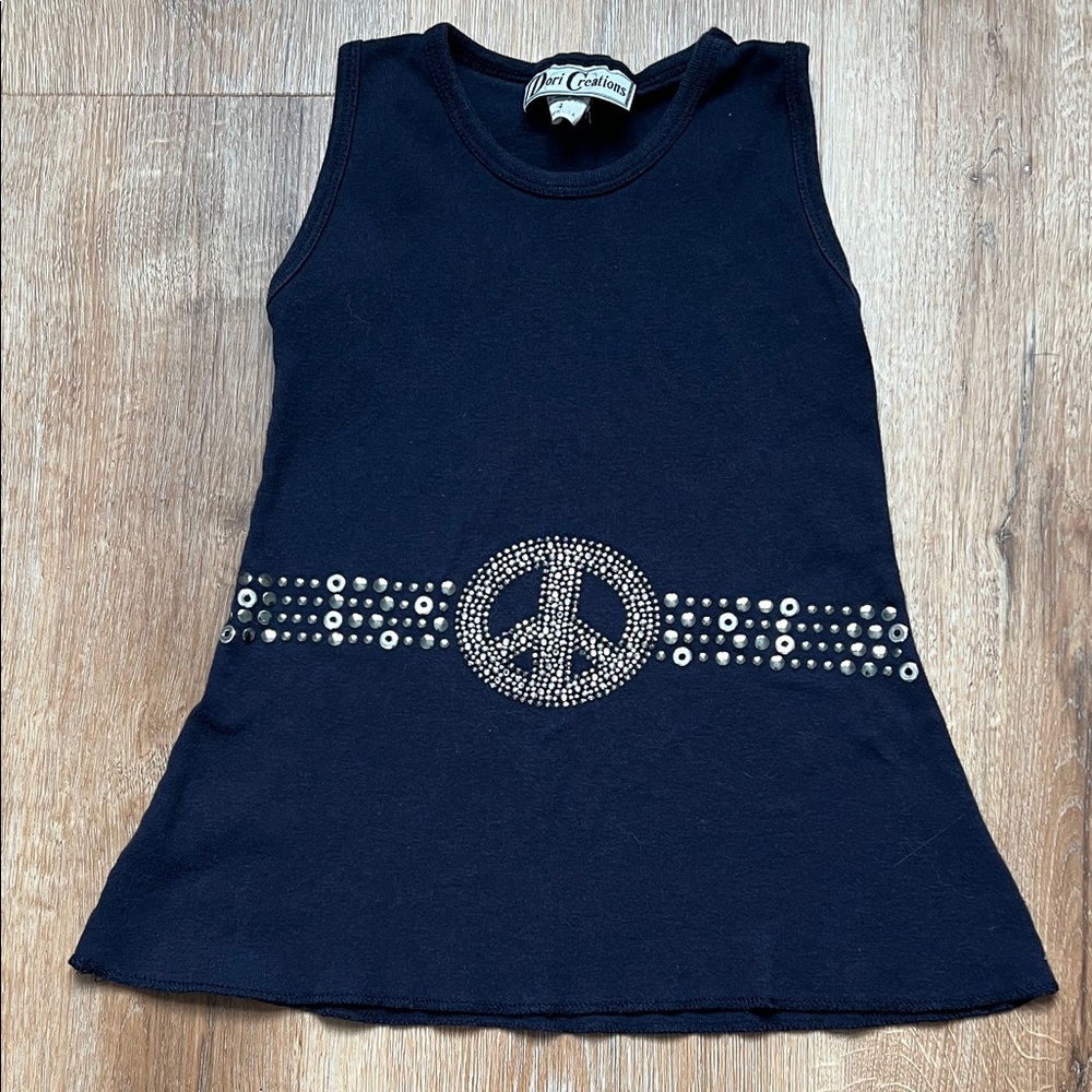 Dori Creations Navy Rhinestones Peace Sign Design Kids Tank Top Size 3